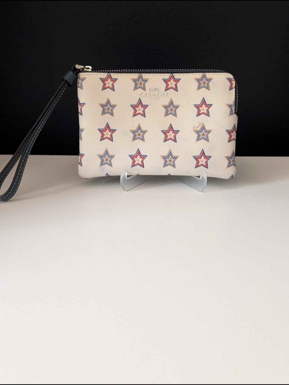 Coach Western Star Cream Wristlet with Red & Blue Star Print